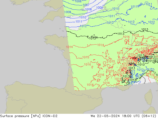 Atmosférický tlak ICON-D2 St 22.05.2024 18 UTC