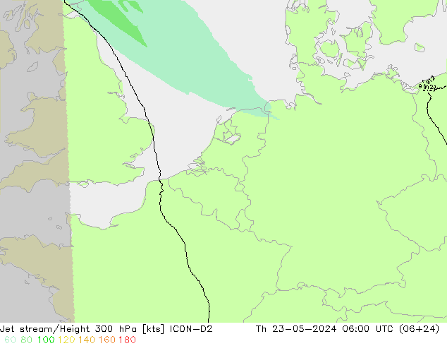 Jet stream/Height 300 hPa ICON-D2 Th 23.05.2024 06 UTC