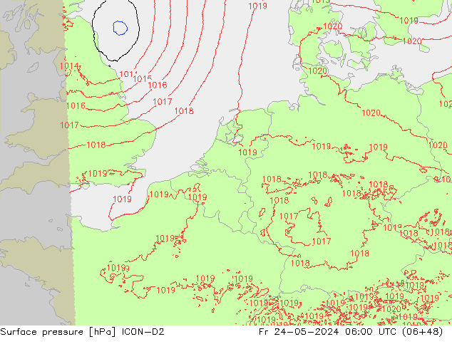 Luchtdruk (Grond) ICON-D2 vr 24.05.2024 06 UTC