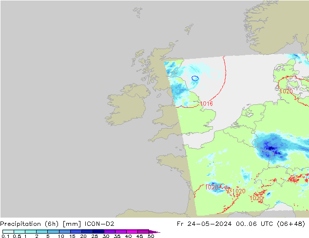 Precipitation (6h) ICON-D2 Fr 24.05.2024 06 UTC