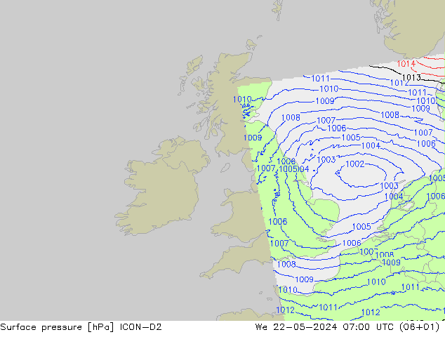 Yer basıncı ICON-D2 Çar 22.05.2024 07 UTC