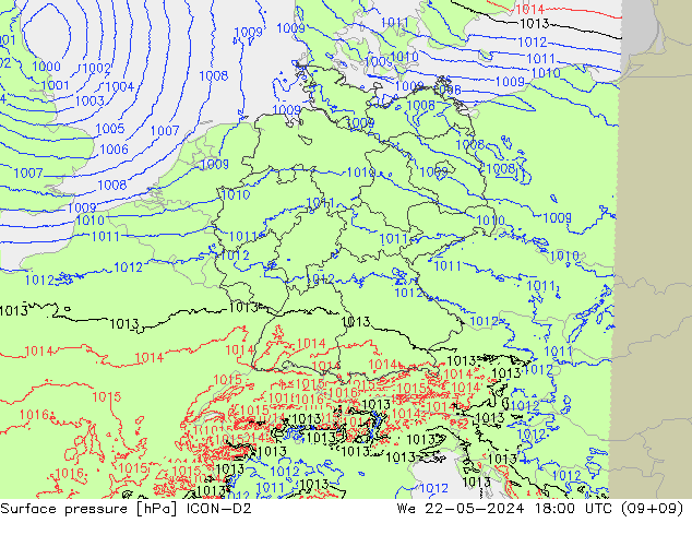 Atmosférický tlak ICON-D2 St 22.05.2024 18 UTC