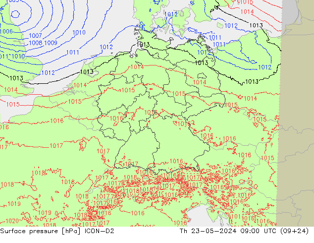 Surface pressure ICON-D2 Th 23.05.2024 09 UTC