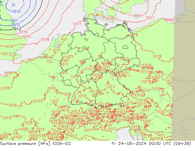 Atmosférický tlak ICON-D2 Pá 24.05.2024 00 UTC