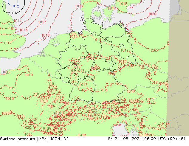 Atmosférický tlak ICON-D2 Pá 24.05.2024 06 UTC