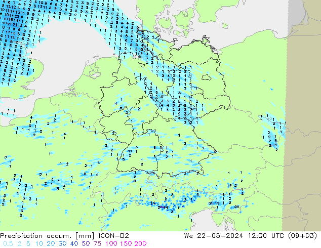 Precipitation accum. ICON-D2 St 22.05.2024 12 UTC