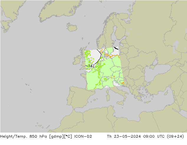 Height/Temp. 850 hPa ICON-D2 Th 23.05.2024 09 UTC