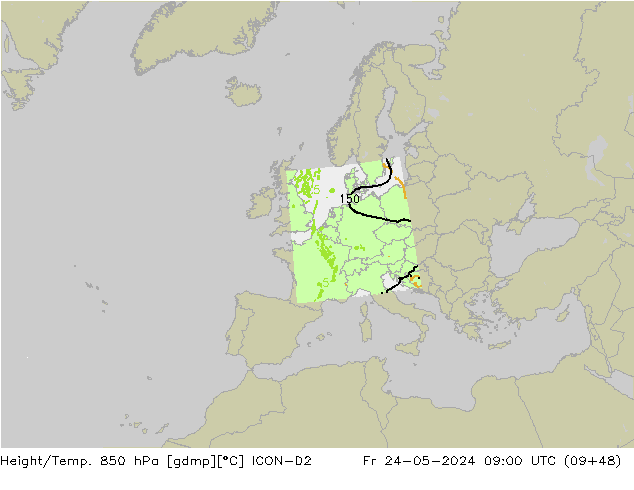 Height/Temp. 850 hPa ICON-D2 Fr 24.05.2024 09 UTC