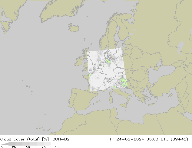 Wolken (gesamt) ICON-D2 Fr 24.05.2024 06 UTC