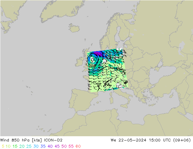 Wind 850 hPa ICON-D2 We 22.05.2024 15 UTC