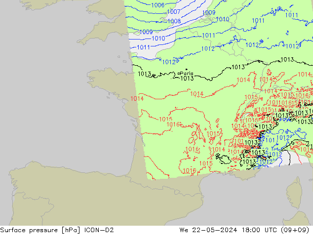 pression de l'air ICON-D2 mer 22.05.2024 18 UTC