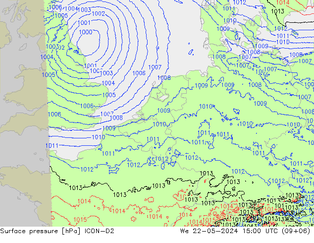 Luchtdruk (Grond) ICON-D2 wo 22.05.2024 15 UTC