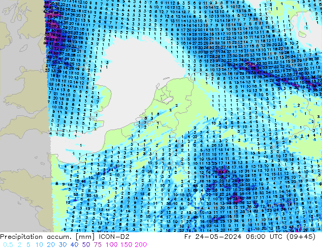 Precipitation accum. ICON-D2 пт 24.05.2024 06 UTC