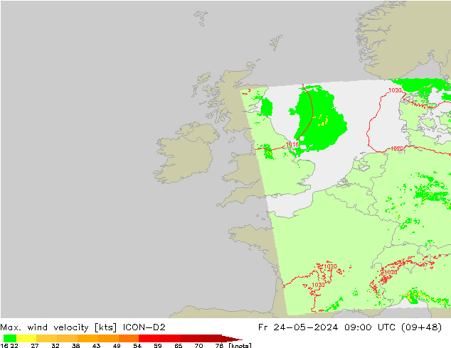 Maks. Rüzgar Hızı ICON-D2 Cu 24.05.2024 09 UTC