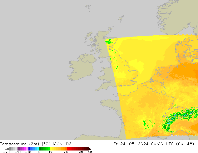 Temperature (2m) ICON-D2 Fr 24.05.2024 09 UTC