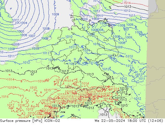 Surface pressure ICON-D2 We 22.05.2024 18 UTC