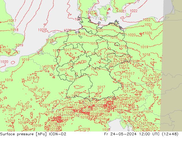Atmosférický tlak ICON-D2 Pá 24.05.2024 12 UTC