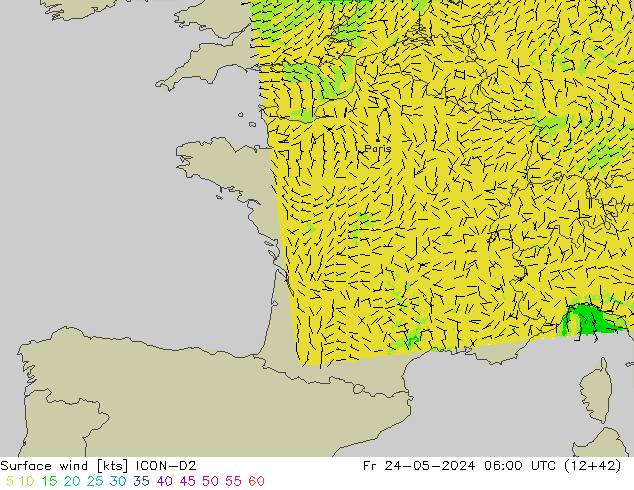 Surface wind ICON-D2 Fr 24.05.2024 06 UTC