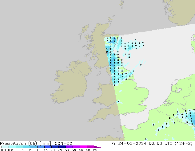 Precipitation (6h) ICON-D2 Fr 24.05.2024 06 UTC