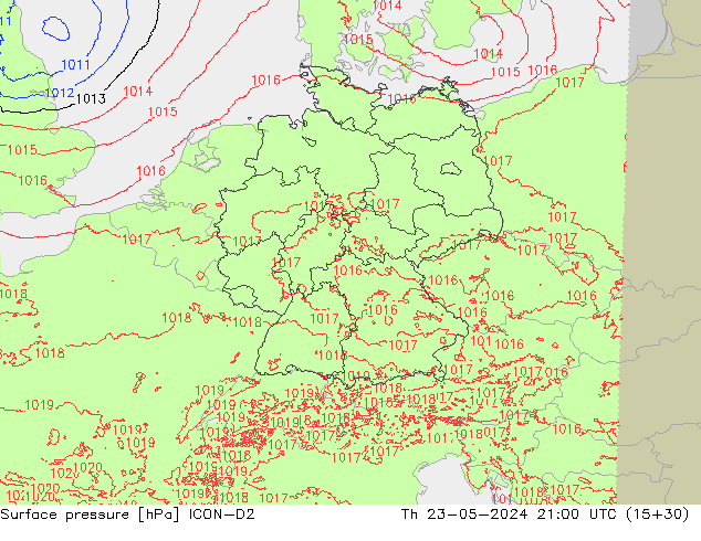 Bodendruck ICON-D2 Do 23.05.2024 21 UTC
