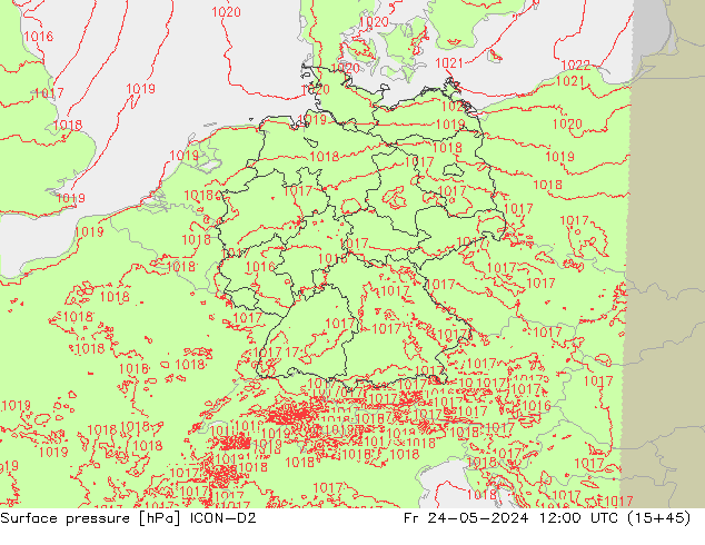 Luchtdruk (Grond) ICON-D2 vr 24.05.2024 12 UTC