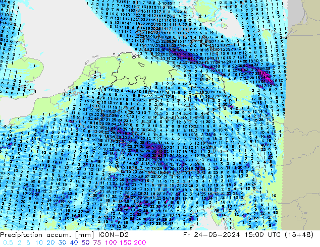 Precipitation accum. ICON-D2 пт 24.05.2024 15 UTC