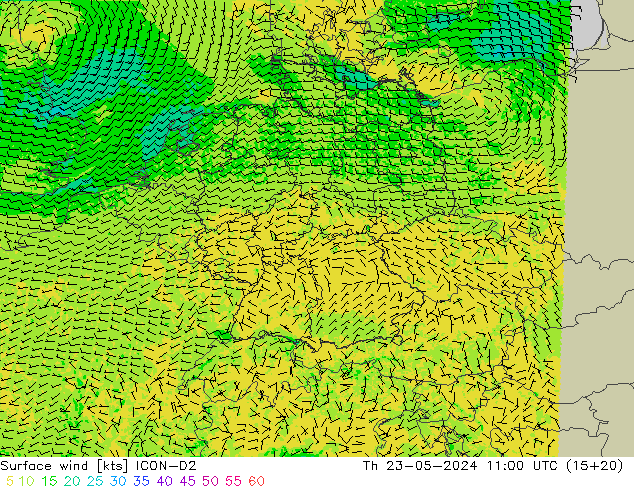 Bodenwind ICON-D2 Do 23.05.2024 11 UTC
