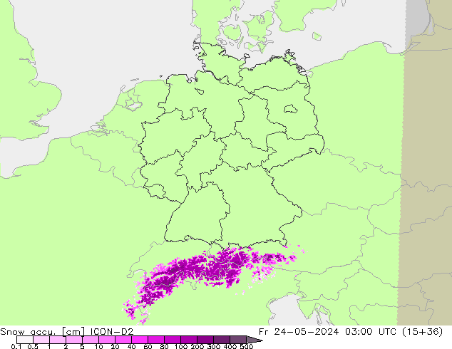 Snow accu. ICON-D2  24.05.2024 03 UTC