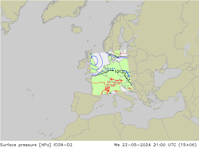 Bodendruck ICON-D2 Mi 22.05.2024 21 UTC