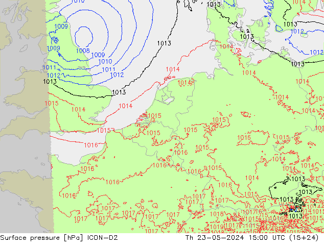 地面气压 ICON-D2 星期四 23.05.2024 15 UTC