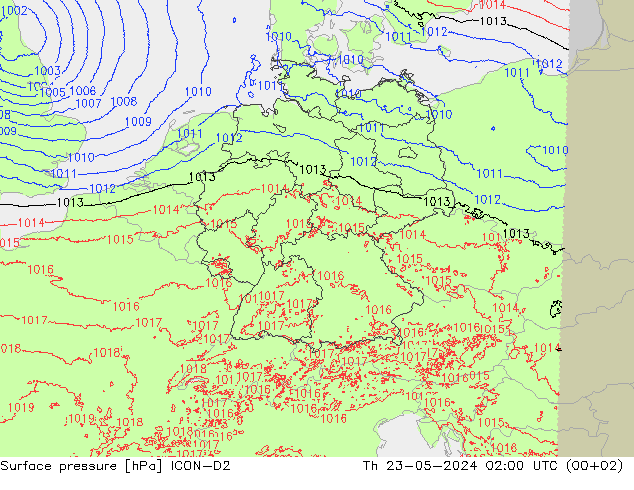 地面气压 ICON-D2 星期四 23.05.2024 02 UTC