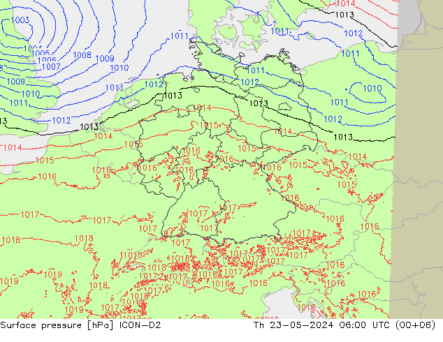 地面气压 ICON-D2 星期四 23.05.2024 06 UTC