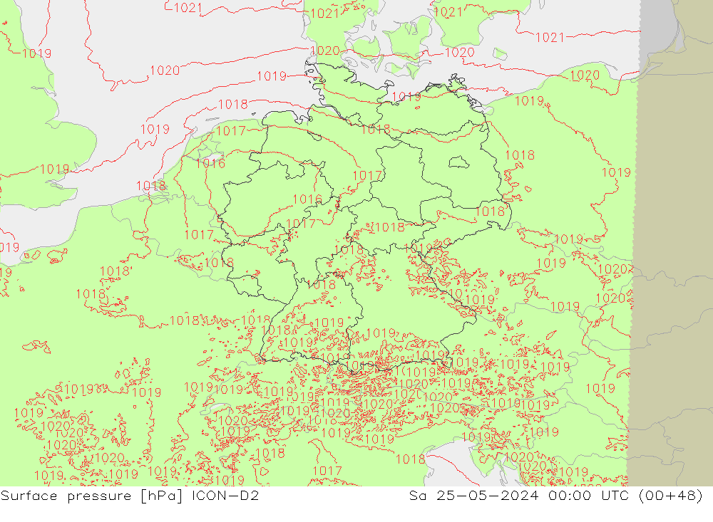 pressão do solo ICON-D2 Sáb 25.05.2024 00 UTC