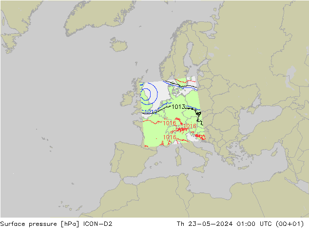地面气压 ICON-D2 星期四 23.05.2024 01 UTC