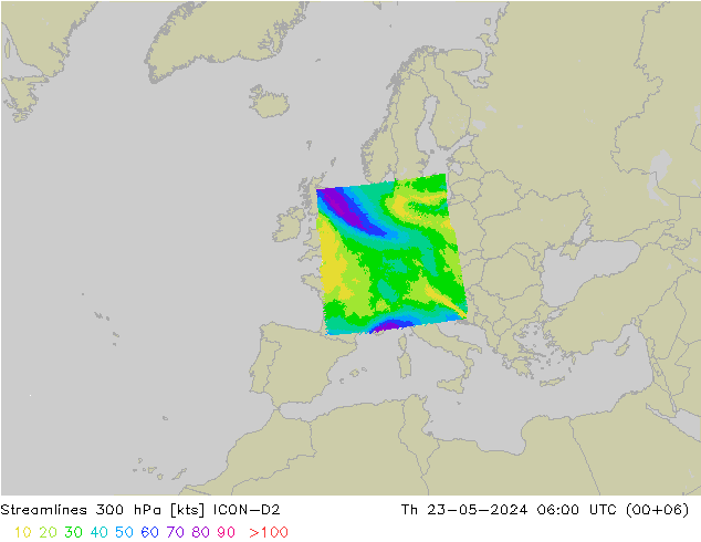 风 300 hPa ICON-D2 星期四 23.05.2024 06 UTC