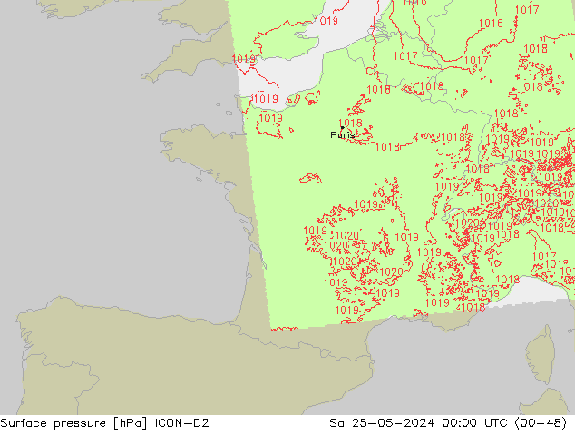 Surface pressure ICON-D2 Sa 25.05.2024 00 UTC