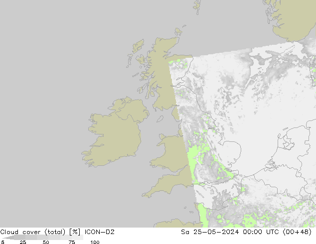 Nubes (total) ICON-D2 sáb 25.05.2024 00 UTC