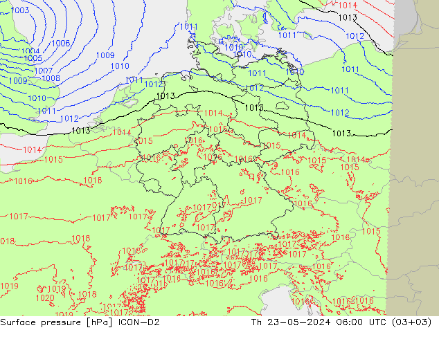 地面气压 ICON-D2 星期四 23.05.2024 06 UTC