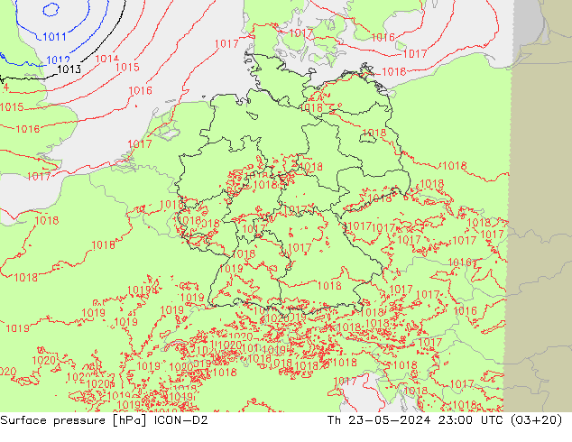 地面气压 ICON-D2 星期四 23.05.2024 23 UTC