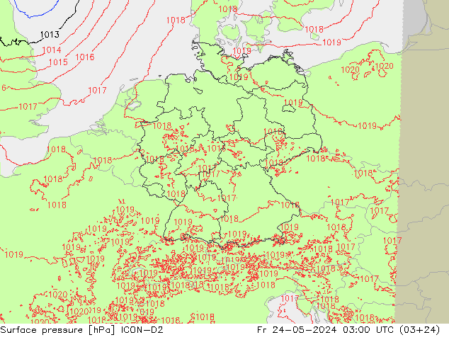 地面气压 ICON-D2 星期五 24.05.2024 03 UTC
