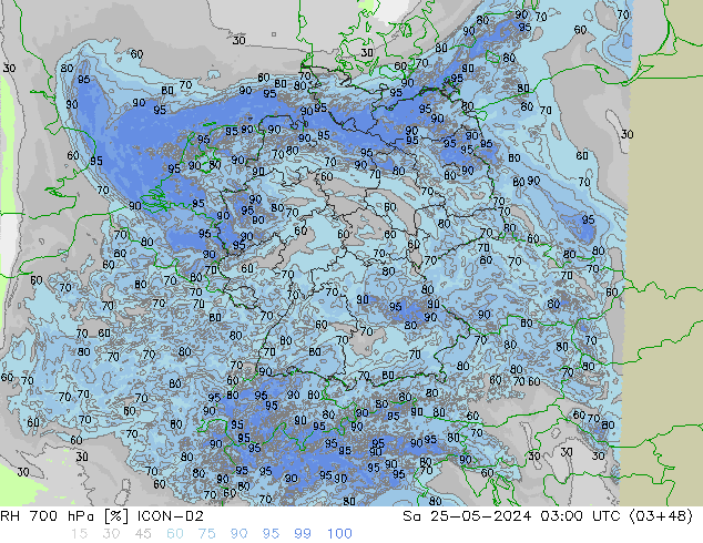 Humidité rel. 700 hPa ICON-D2 sam 25.05.2024 03 UTC