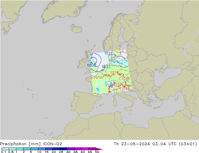 Precipitación ICON-D2 jue 23.05.2024 04 UTC