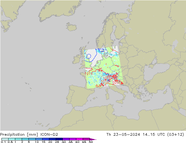 降水 ICON-D2 星期四 23.05.2024 15 UTC
