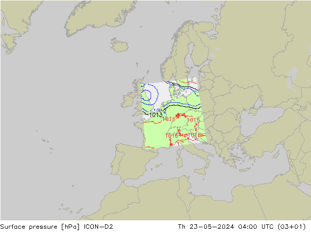 地面气压 ICON-D2 星期四 23.05.2024 04 UTC