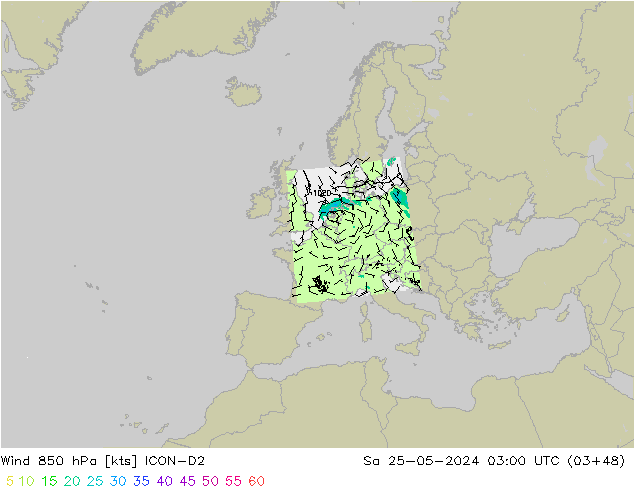 Vent 850 hPa ICON-D2 sam 25.05.2024 03 UTC
