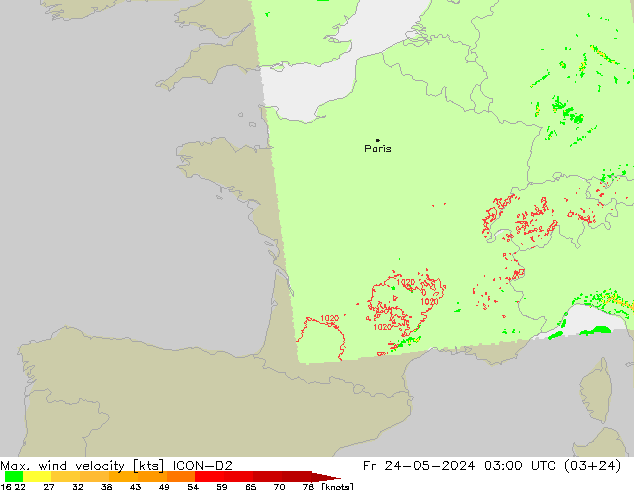 Windböen ICON-D2 Fr 24.05.2024 03 UTC