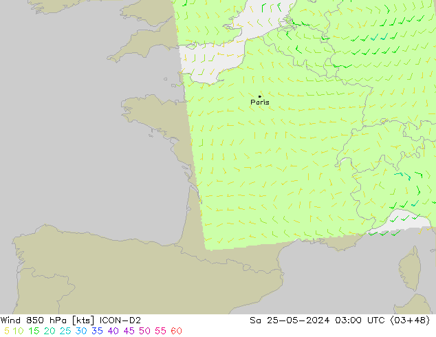 Wind 850 hPa ICON-D2 Sa 25.05.2024 03 UTC