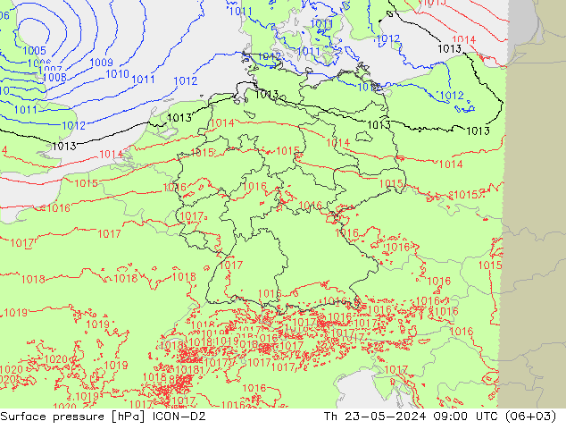 地面气压 ICON-D2 星期四 23.05.2024 09 UTC