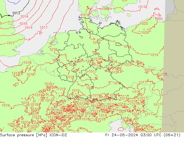 Atmosférický tlak ICON-D2 Pá 24.05.2024 03 UTC