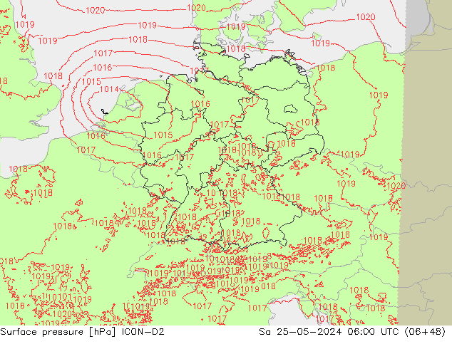 Atmosférický tlak ICON-D2 So 25.05.2024 06 UTC